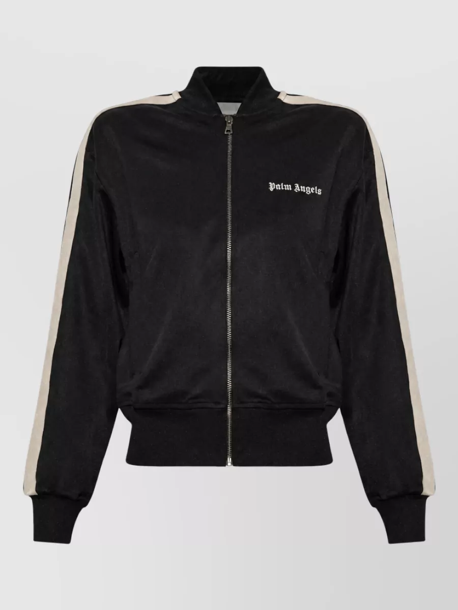 Palm Angels logo-embroidered high-neck track bomber jacket