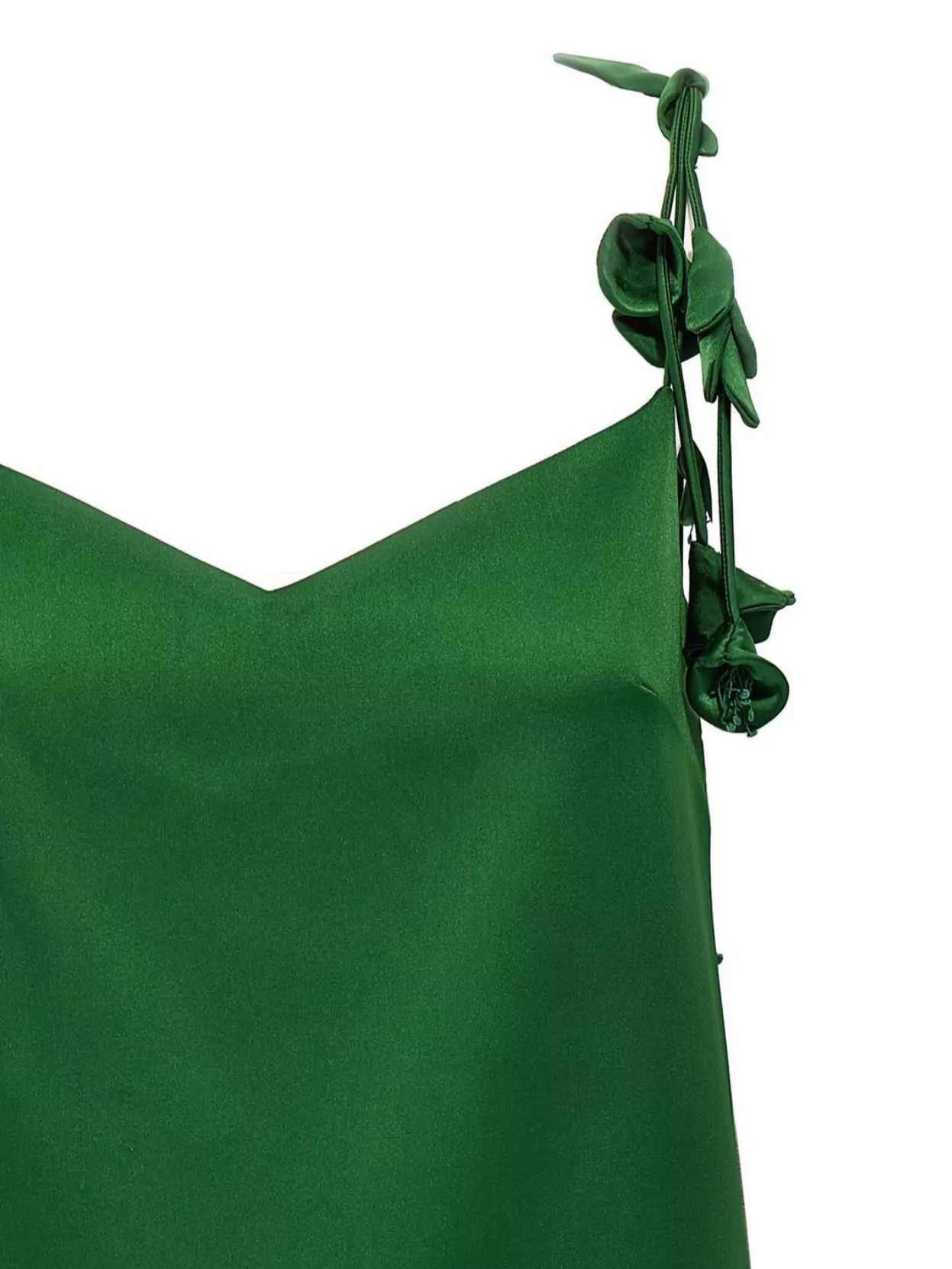 Self-portrait Green Mini Dress With V Neck And Shoulder Straps With Floral Embellishments In Tech Fabric Woman
