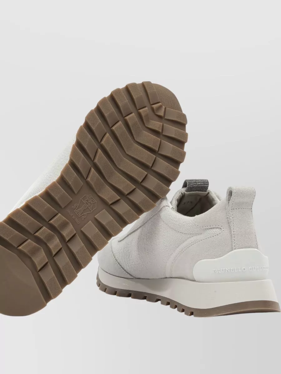 Brunello Cucinelli Canvas Suede Sneakers Precious Detail Rubber Sole