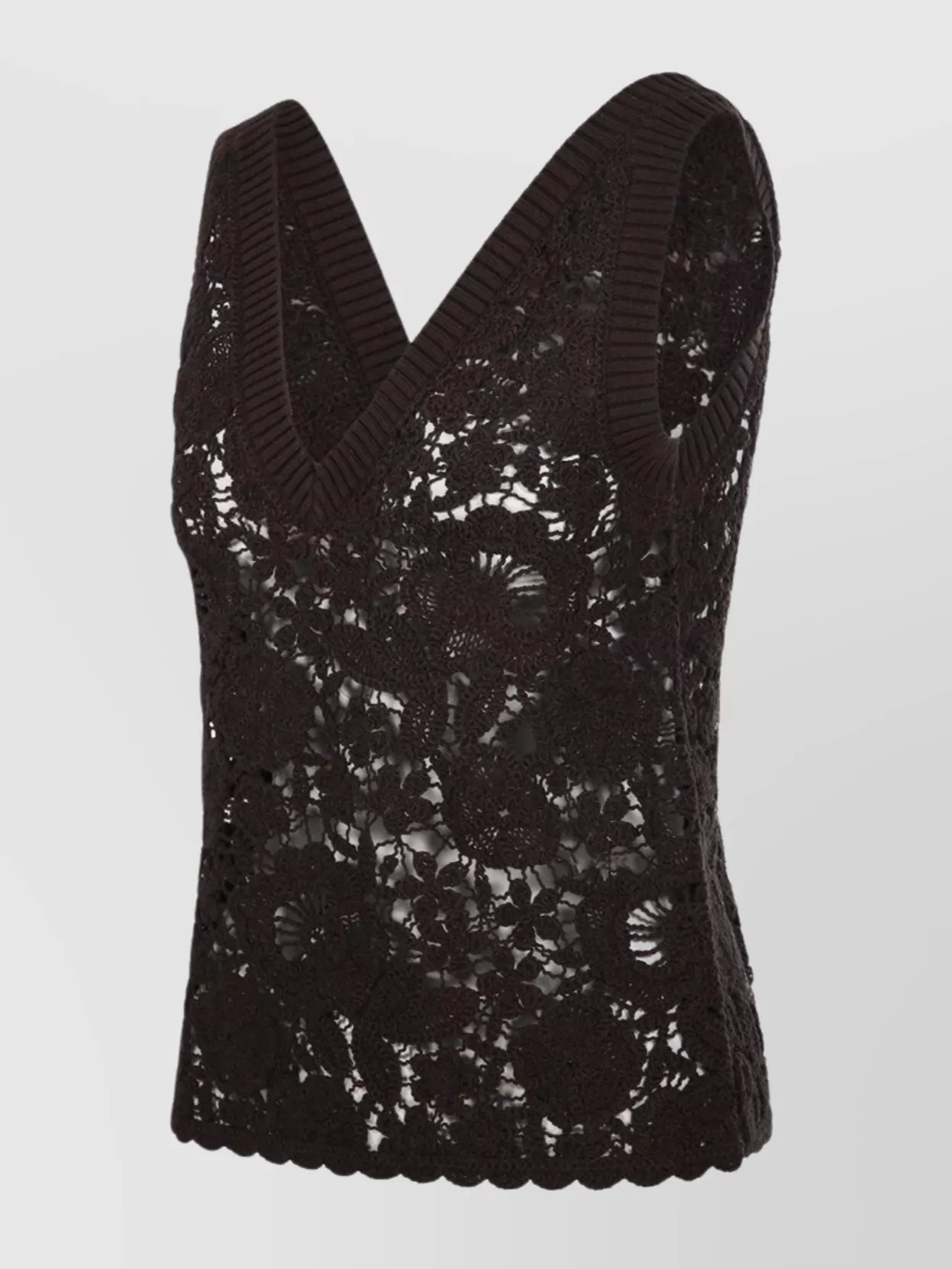 Shop P.a.r.o.s.h Crochet V-neck Sleeveless Top Scalloped Hem