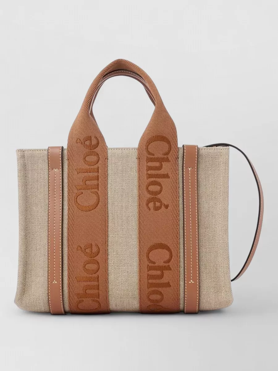 Chloé Linen Leather Tote Shoulder Bag