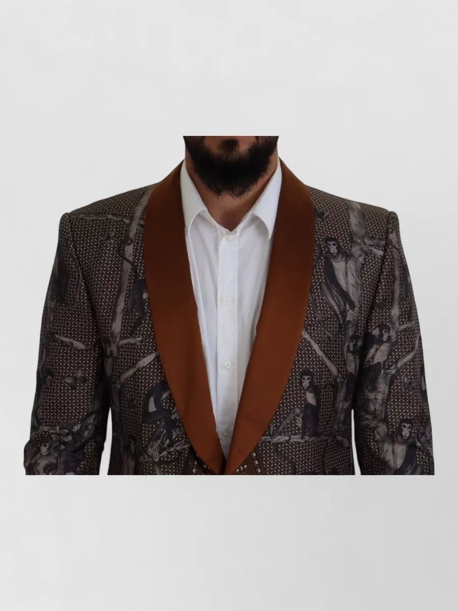 Dolce&Gabbana Silk Monkey Print Slim Blazer