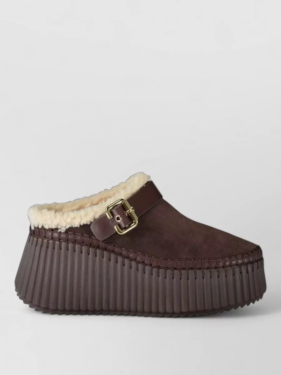 Chloé leather wedge mules
