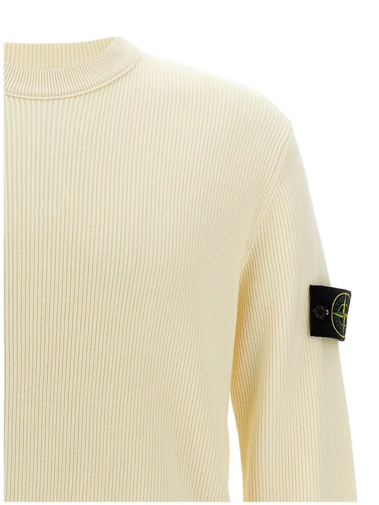 Stone Island Ivory Ribbed Knit Sweater With Crew Neckline