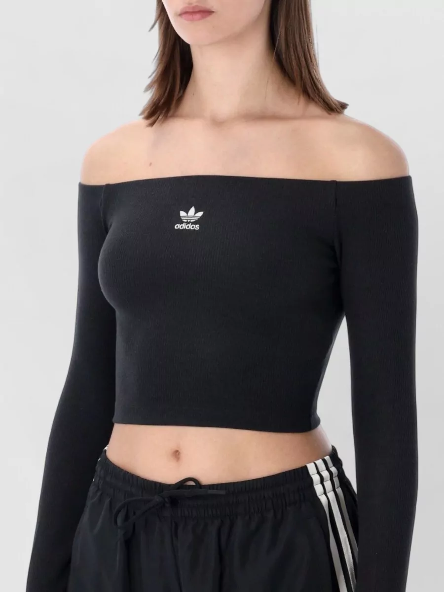 Adidas Originals Off Shoulder Long Sleeve Ribbed Crop Top