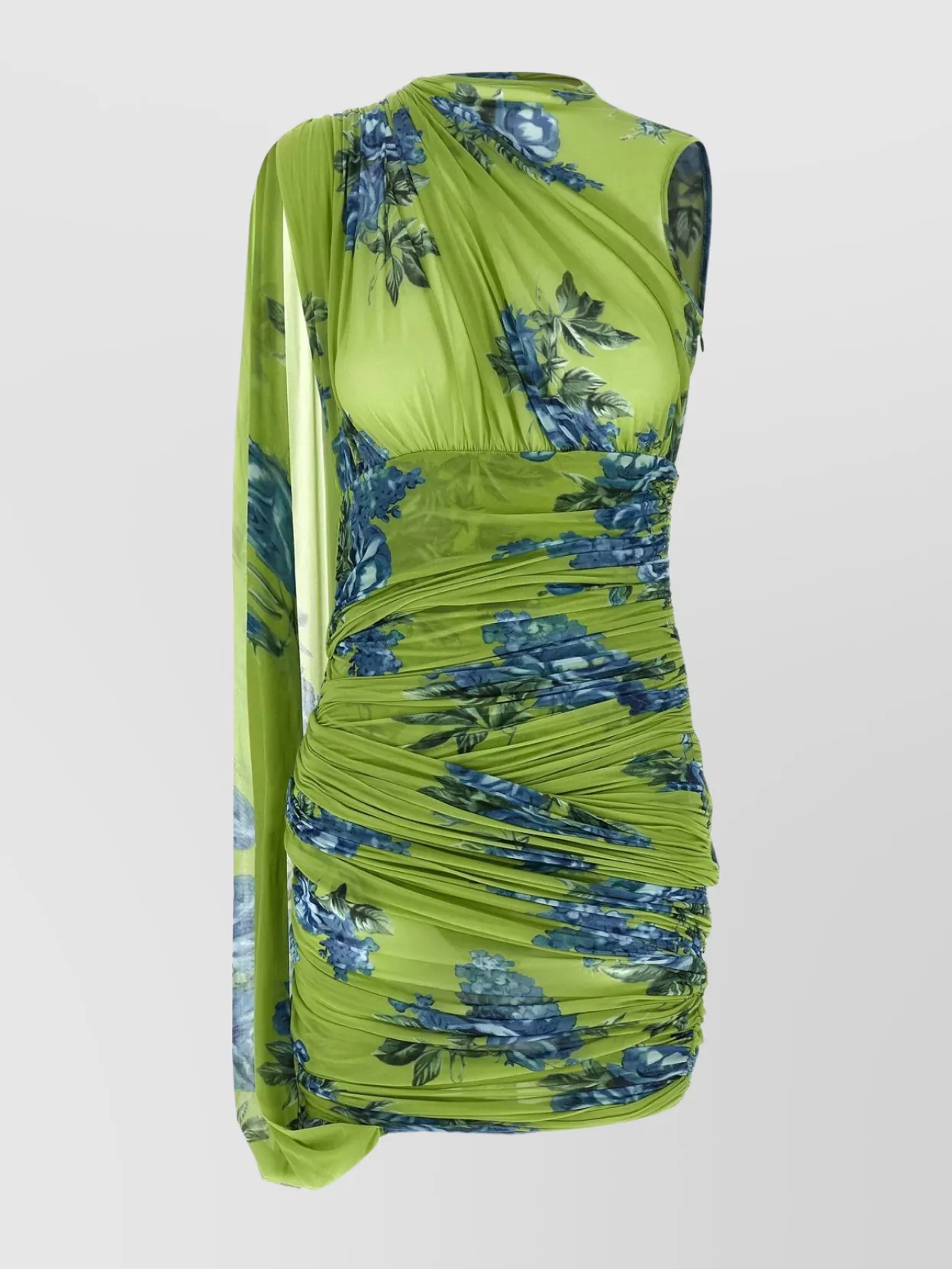Magda Butrym Draped Floral One Shoulder Ruched Dress In Green