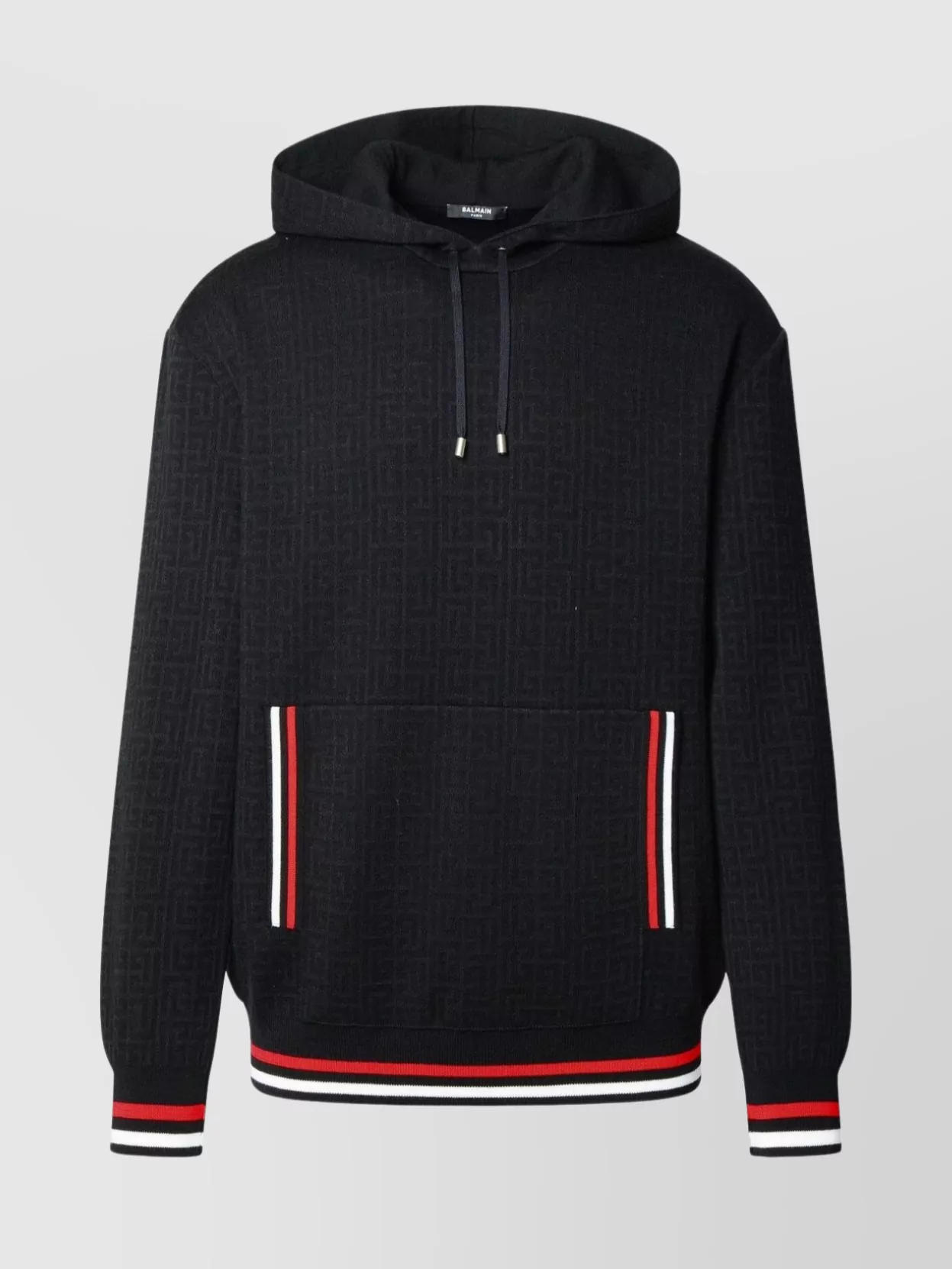 Shop Balmain Wool Blend Hooded Sweater With Striped Detailing