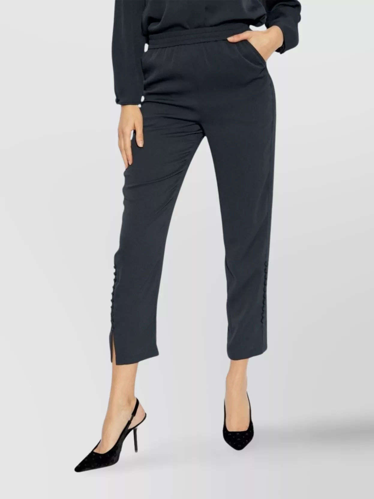Shop Emporio Armani Fitted Trousers With Button Accents And Slits