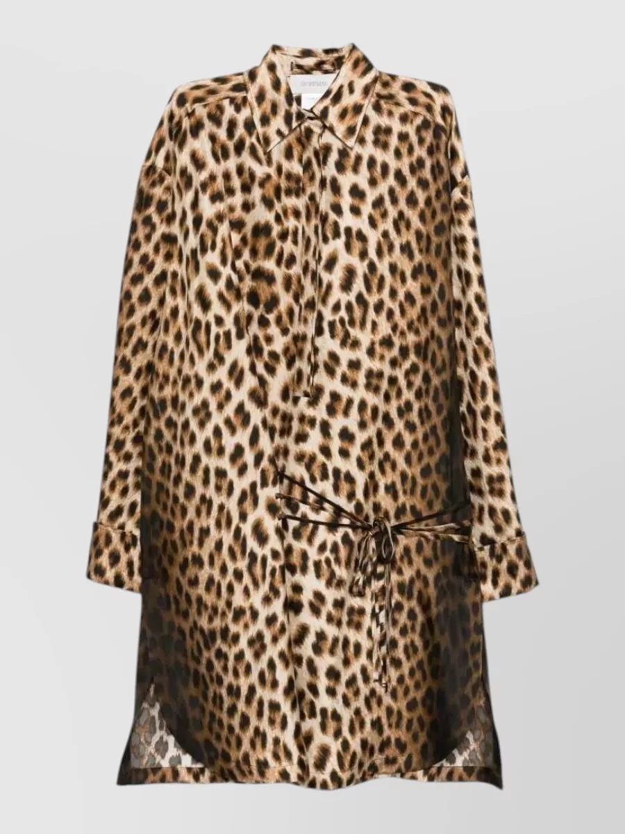 Sportmax Silk leopard-print lace-trim knot-detail midi dress