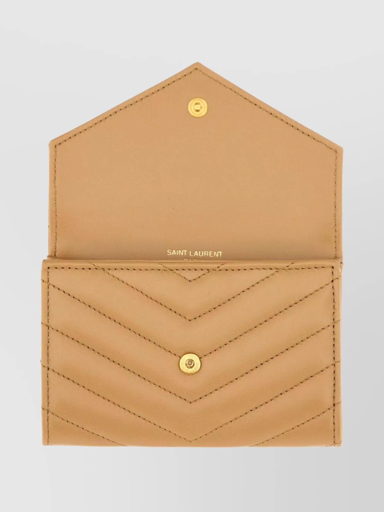 Saint Laurent Chevron Pattern Wallet Gold-tone Hardware In Yellow