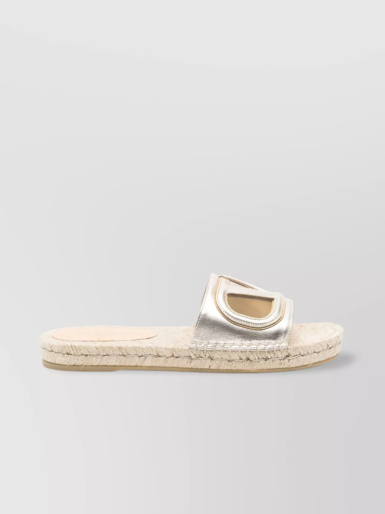 Valentino Garavani Logo Cut-Out Metallic Espadrille Slides
