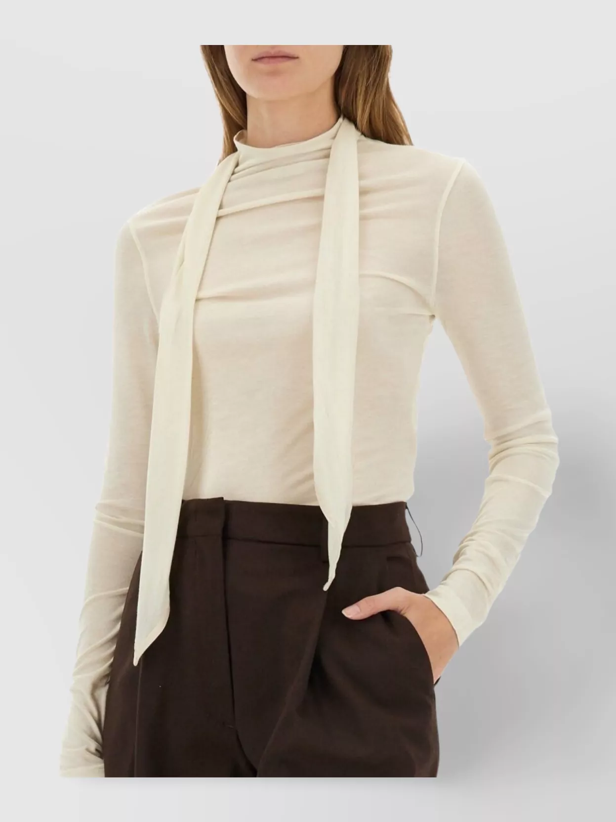 Lemaire Fitted Long Sleeve Sheer Mock Neck Top