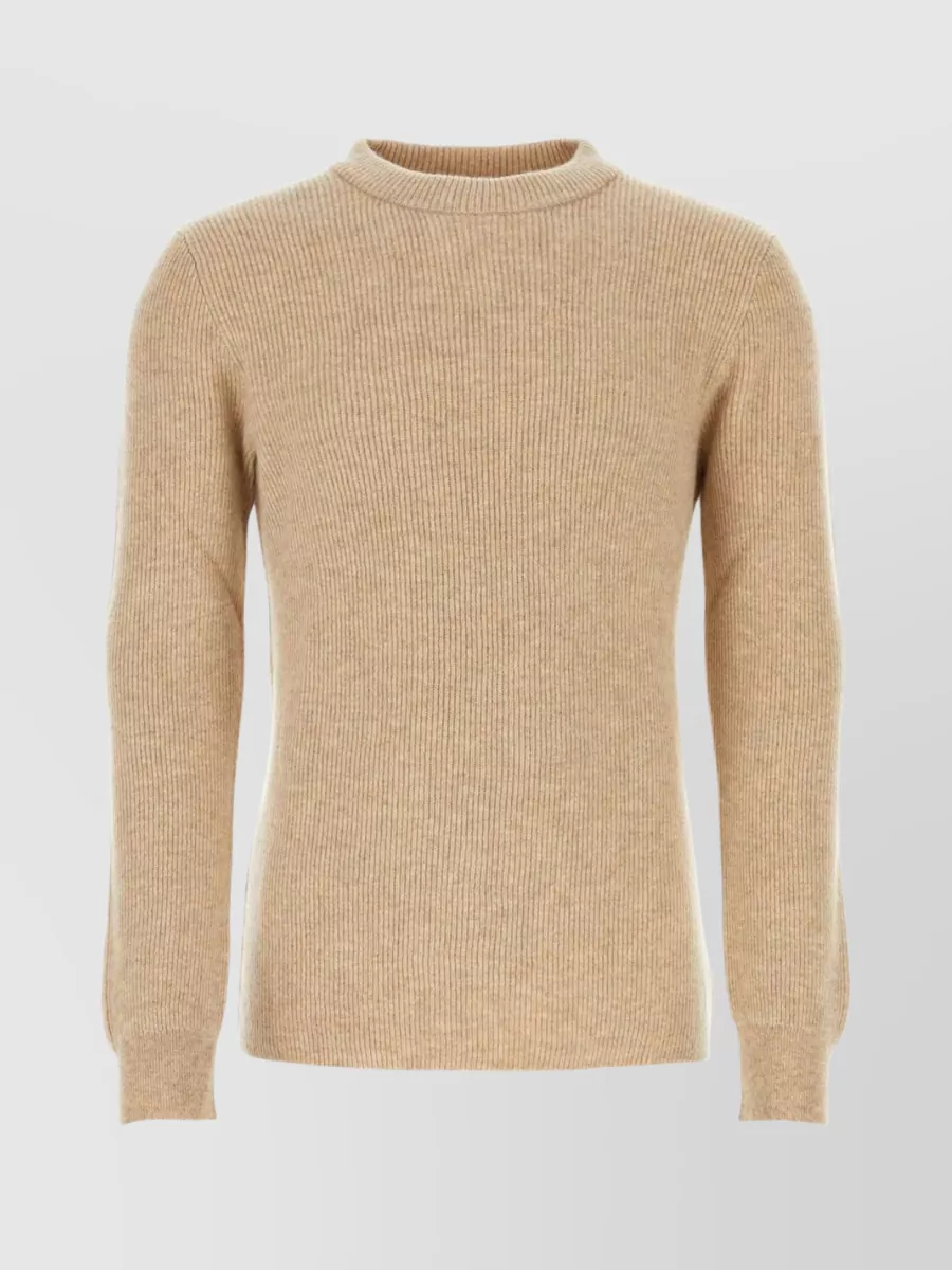 Shop Johnstons Of Elgin Cashmere Ribbed Crew-neck Sweater In Cream