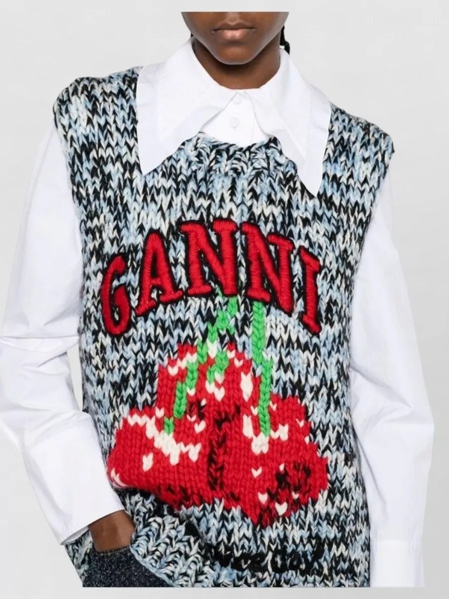 Ganni Chunky-Knit Merino Wool Sleeveless Crewneck Top