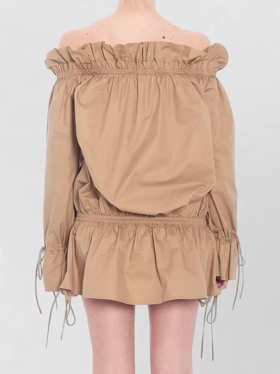 Saint Laurent Ruched Neckline Mini Dress Poet Sleeves