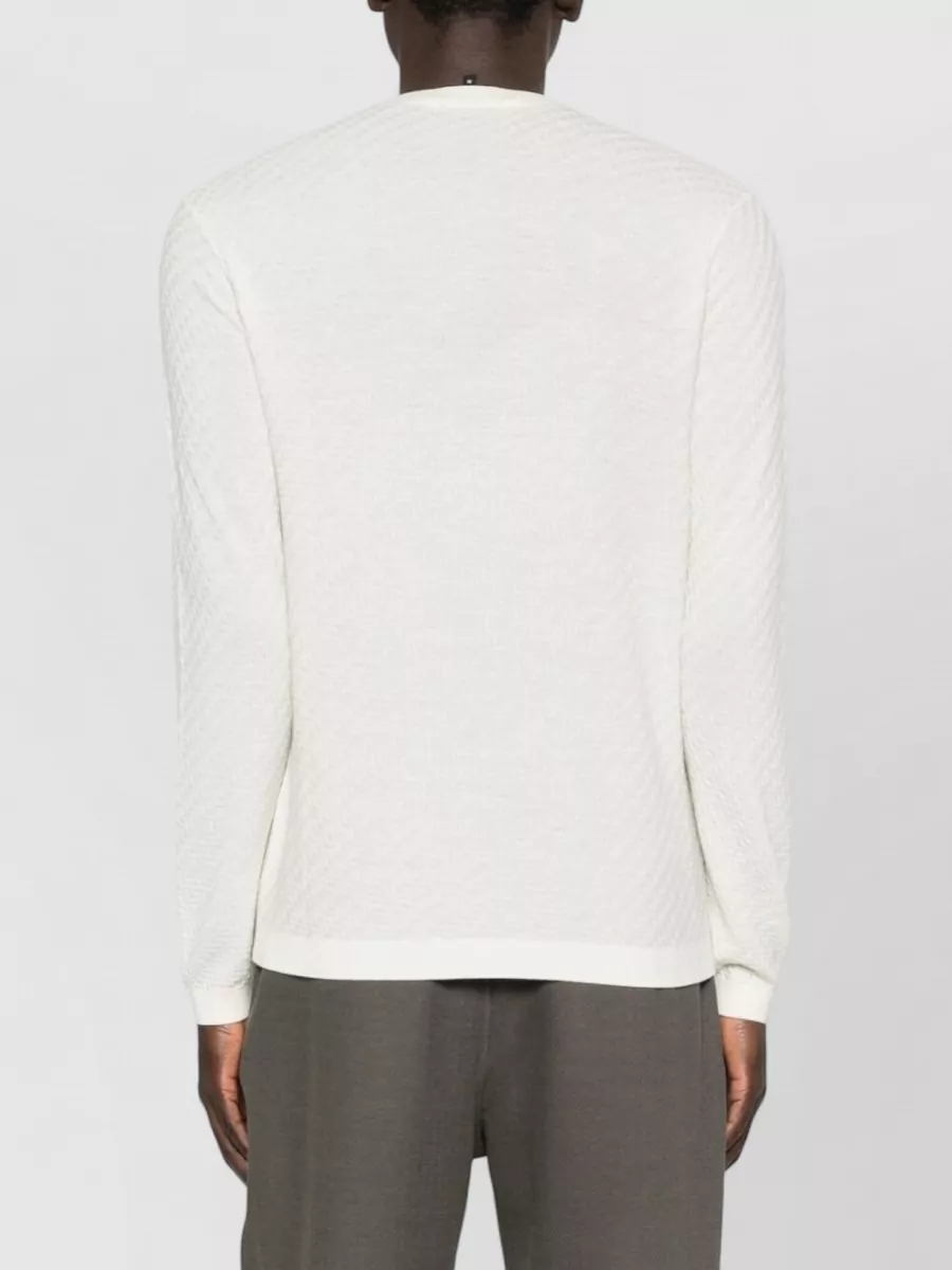 Emporio Armani Virgin Wool Textured Knit Crew Neck Long-Sleeve Sweater