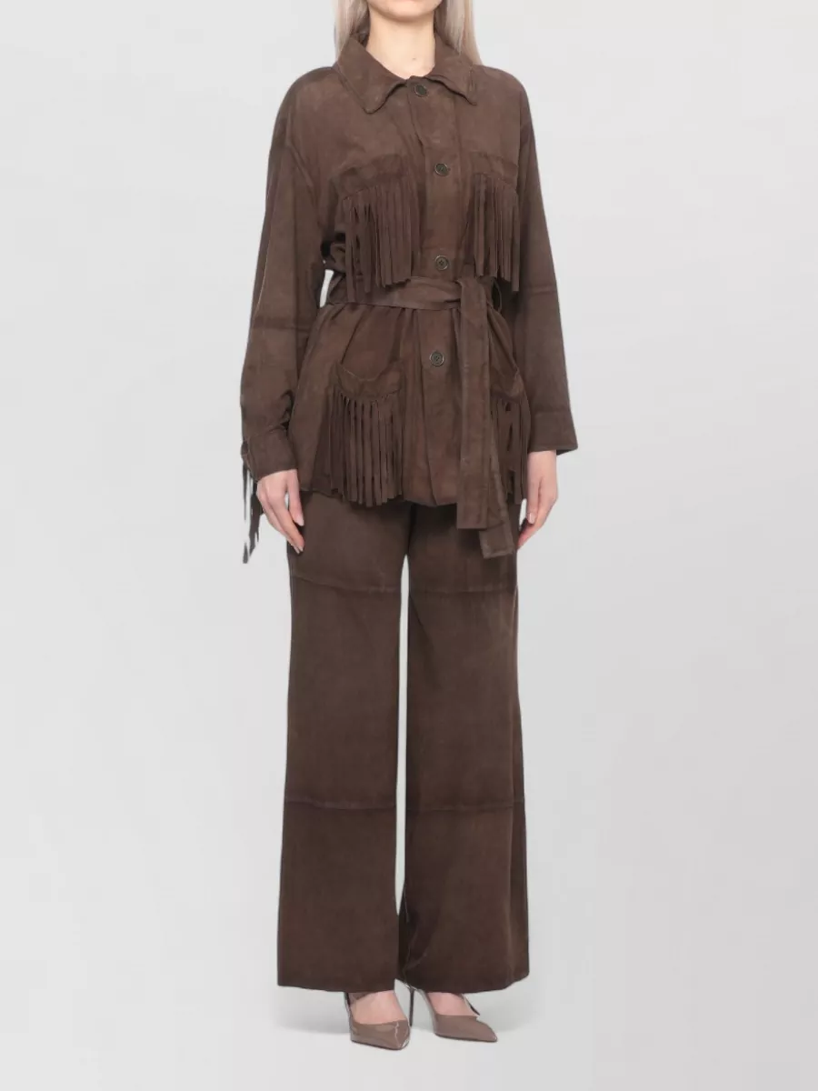 Parosh Suede Fringed Belted Jacket