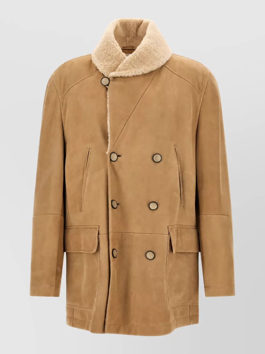 Brunello Cucinelli shearling double-breasted pea coat