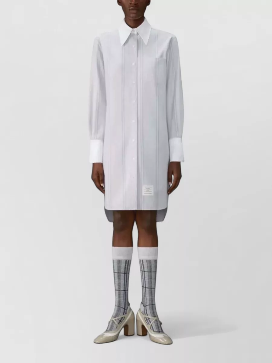 Thom Browne Striped Cotton Point Collar Long-Sleeve Knee-Length Shirt Dress