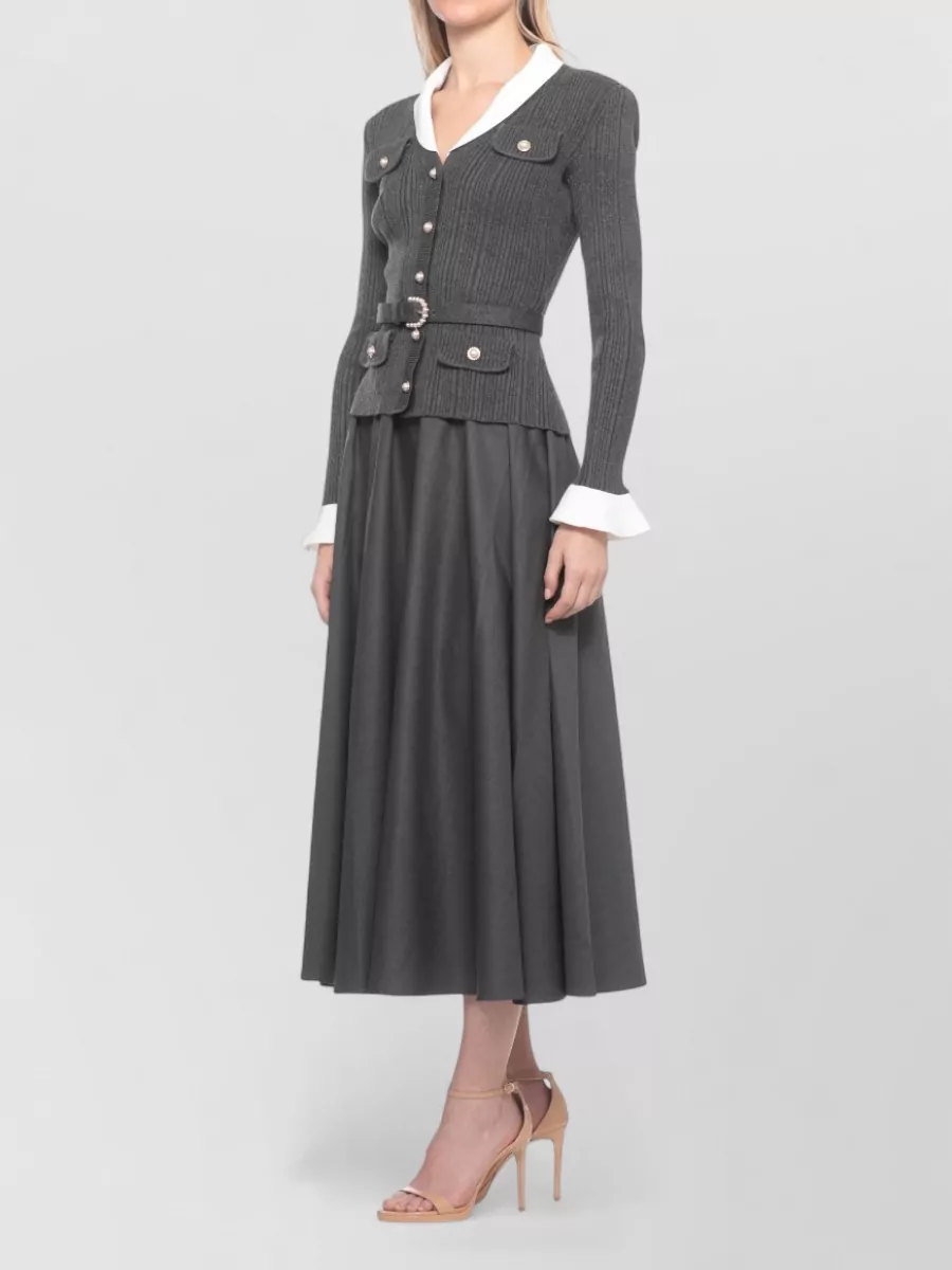 Self-Portrait Cashmere Knit And Twill Midi Dress