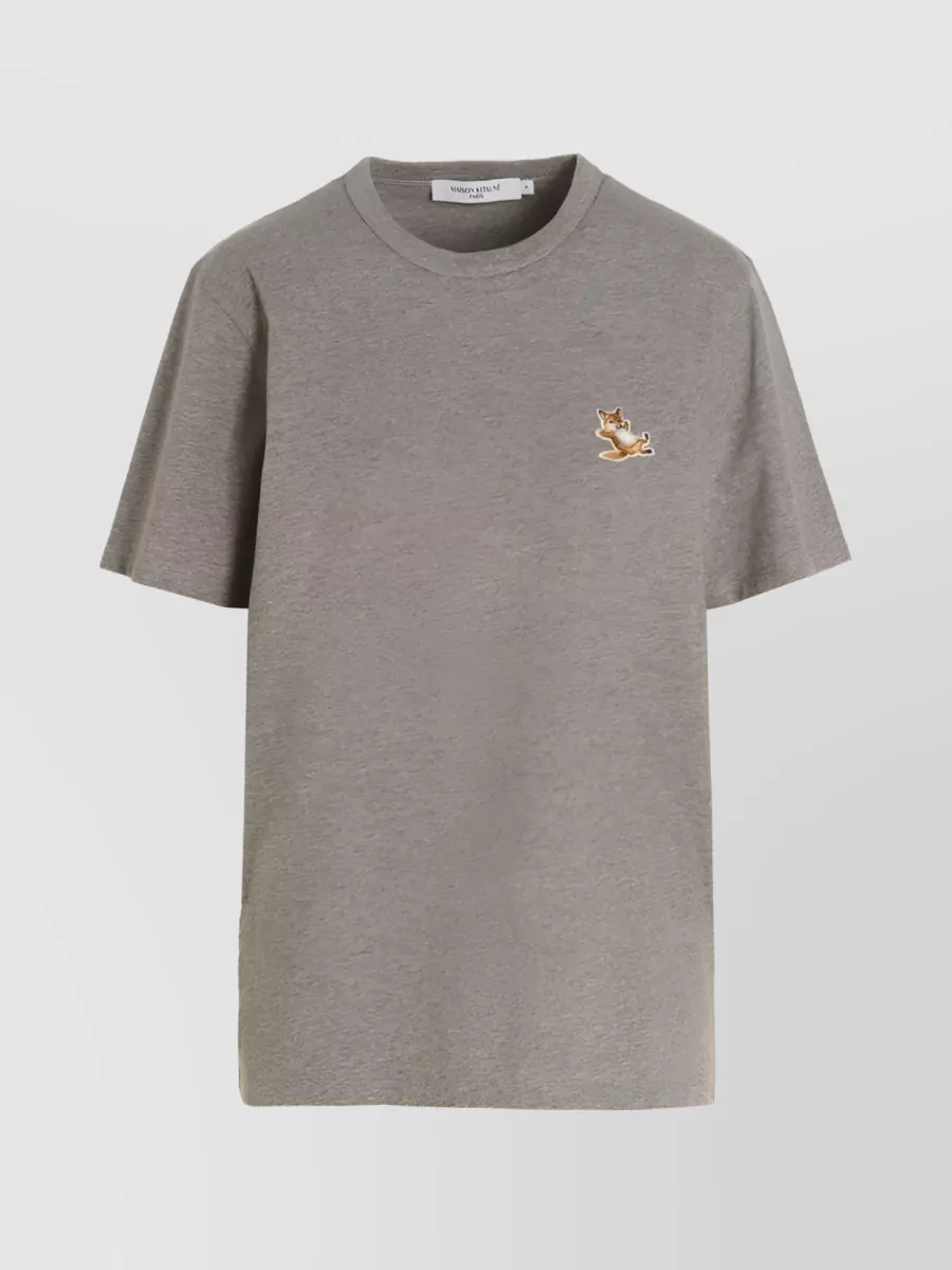 Shop Maison Kitsuné Logo Embroidered Cotton T-shirt In Grey