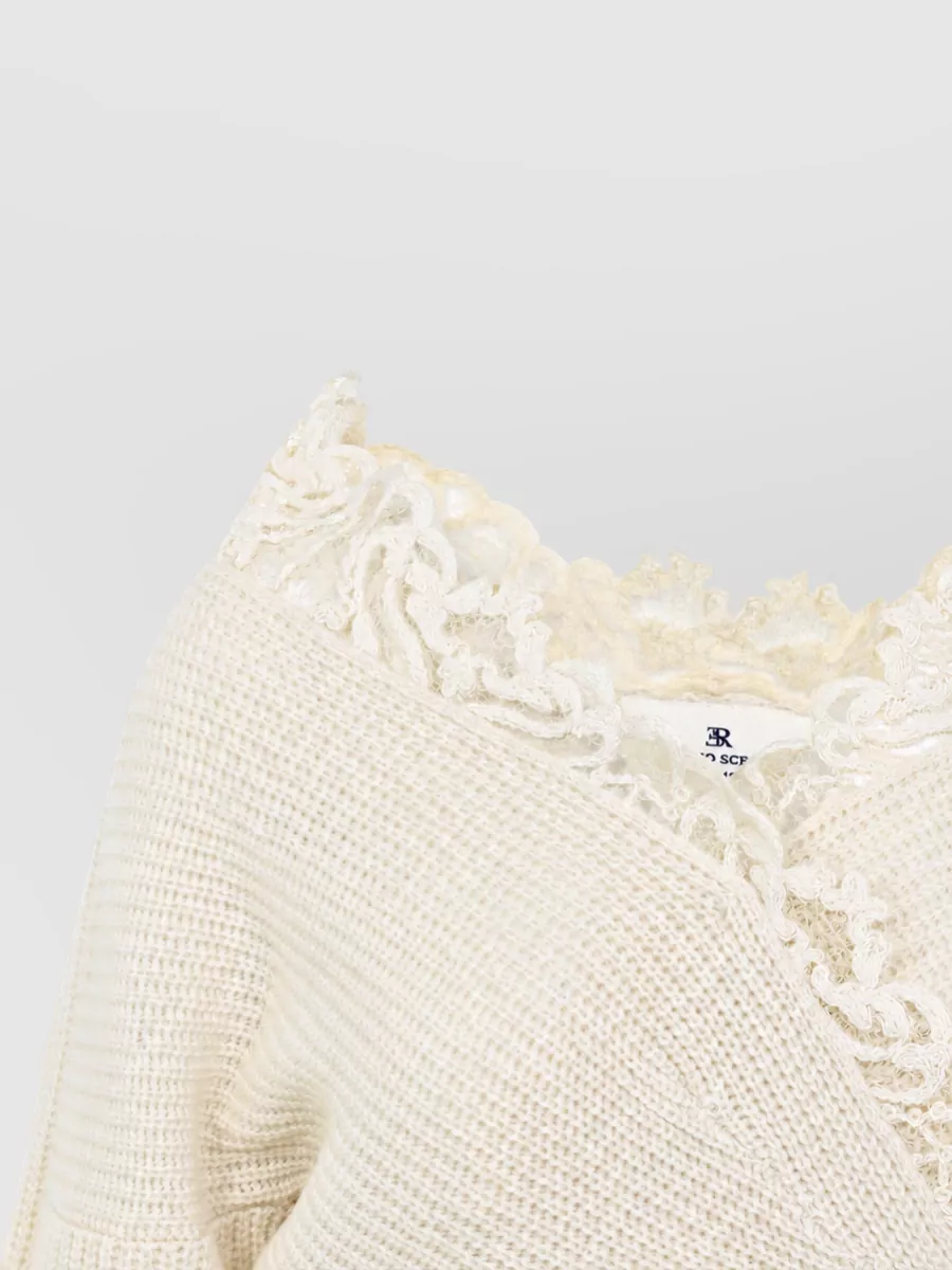 Ermanno Scervino Cashmere Cropped V-Neck Textured Sweatshirt