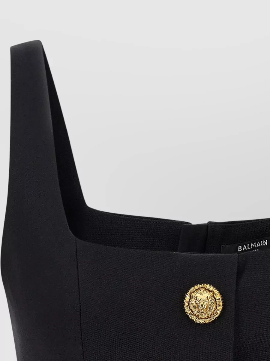 Balmain Cropped Sleeveless Top Gold Tone Buttons