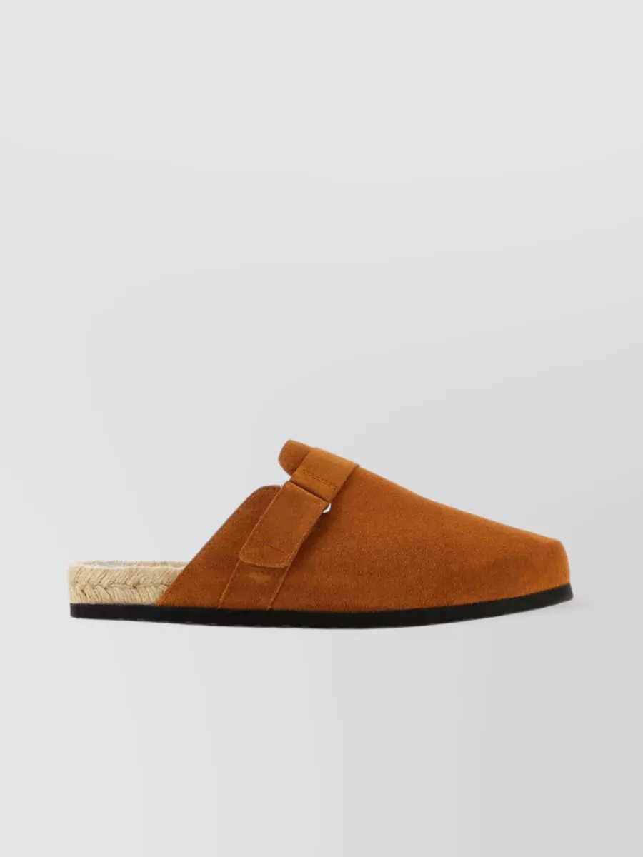 Shop Manebi Suede Round Toe Sandals With Strap Detail In Brown
