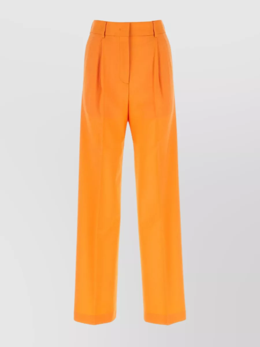 Shop Msgm Pleated Wide-leg Trousers In Stretch Wool Twill In Orange