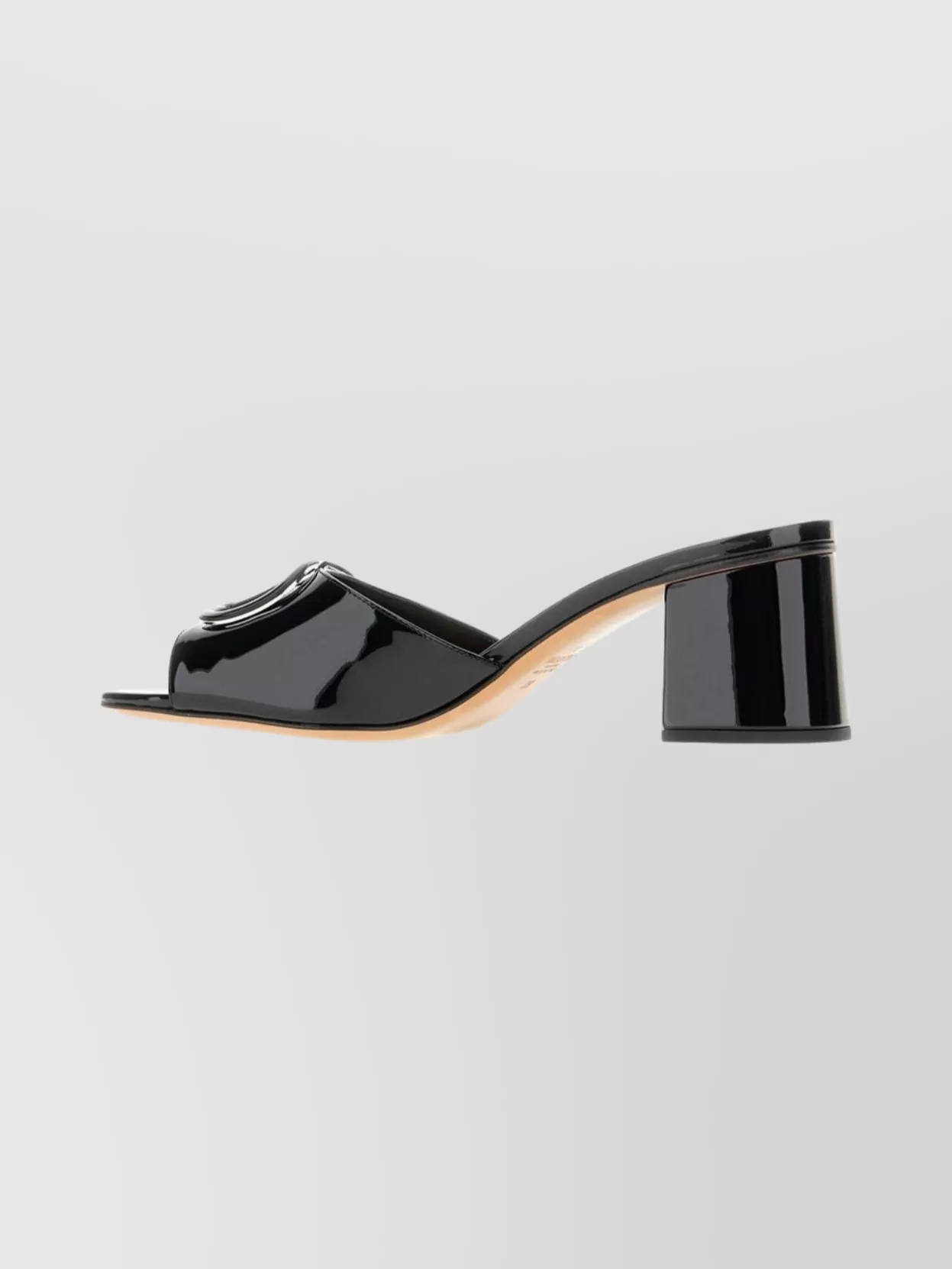 Valentino Patent Leather Block Heel Slide Mules In Black