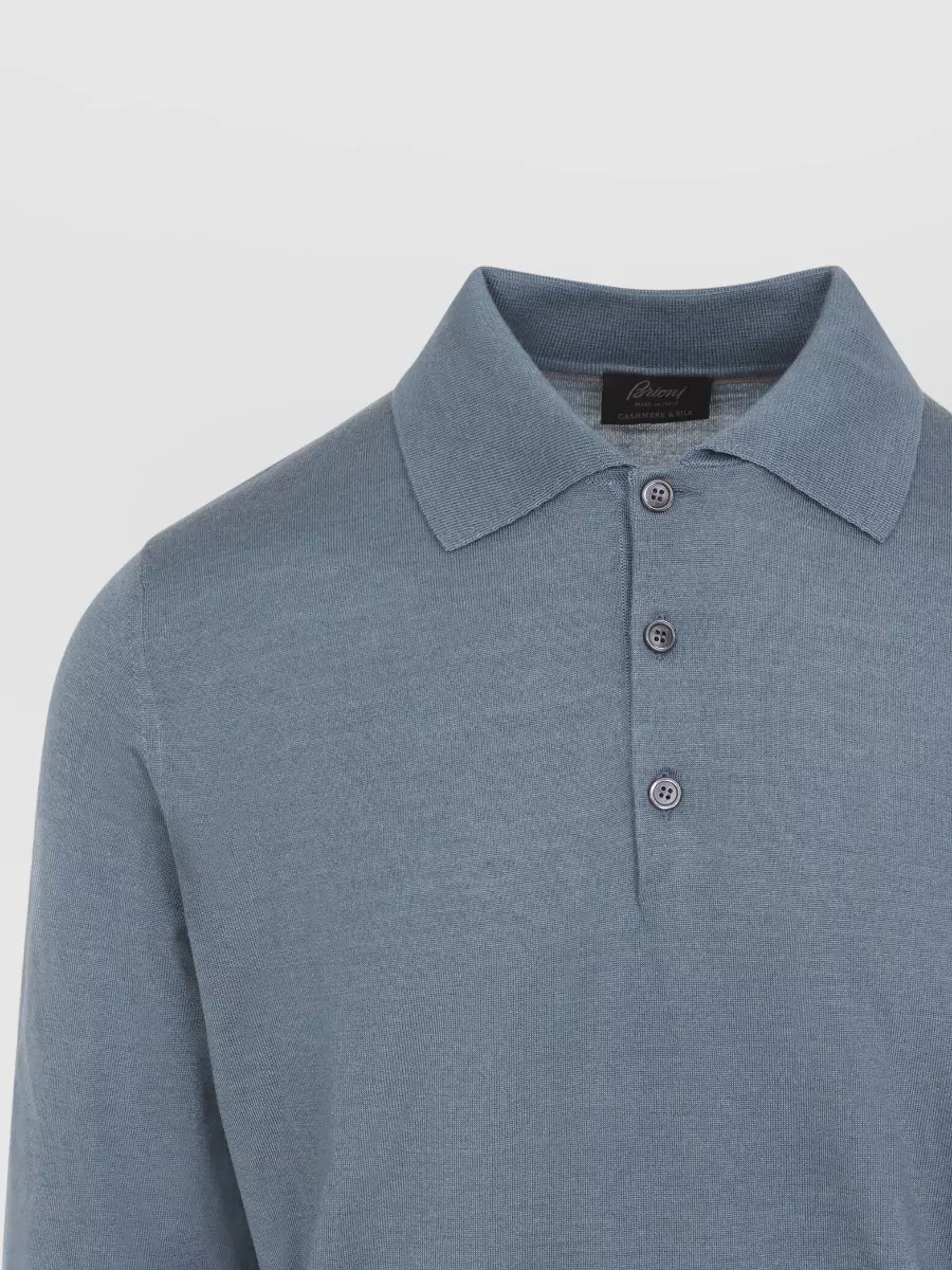 Brioni Cashmere Silk Long Sleeve Polo Shirt