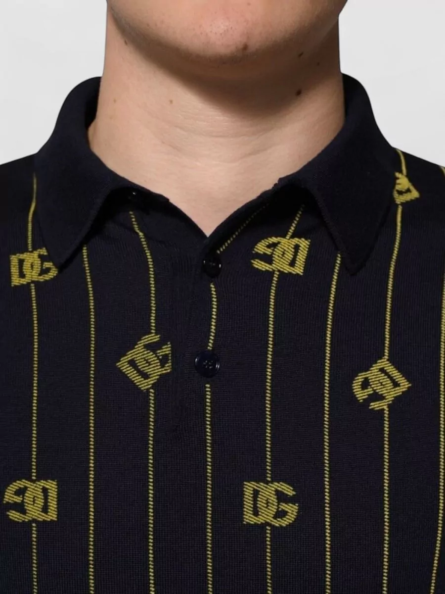 Dolce&Gabbana Wool Logo-Jacquard Long-Sleeve Polo Shirt