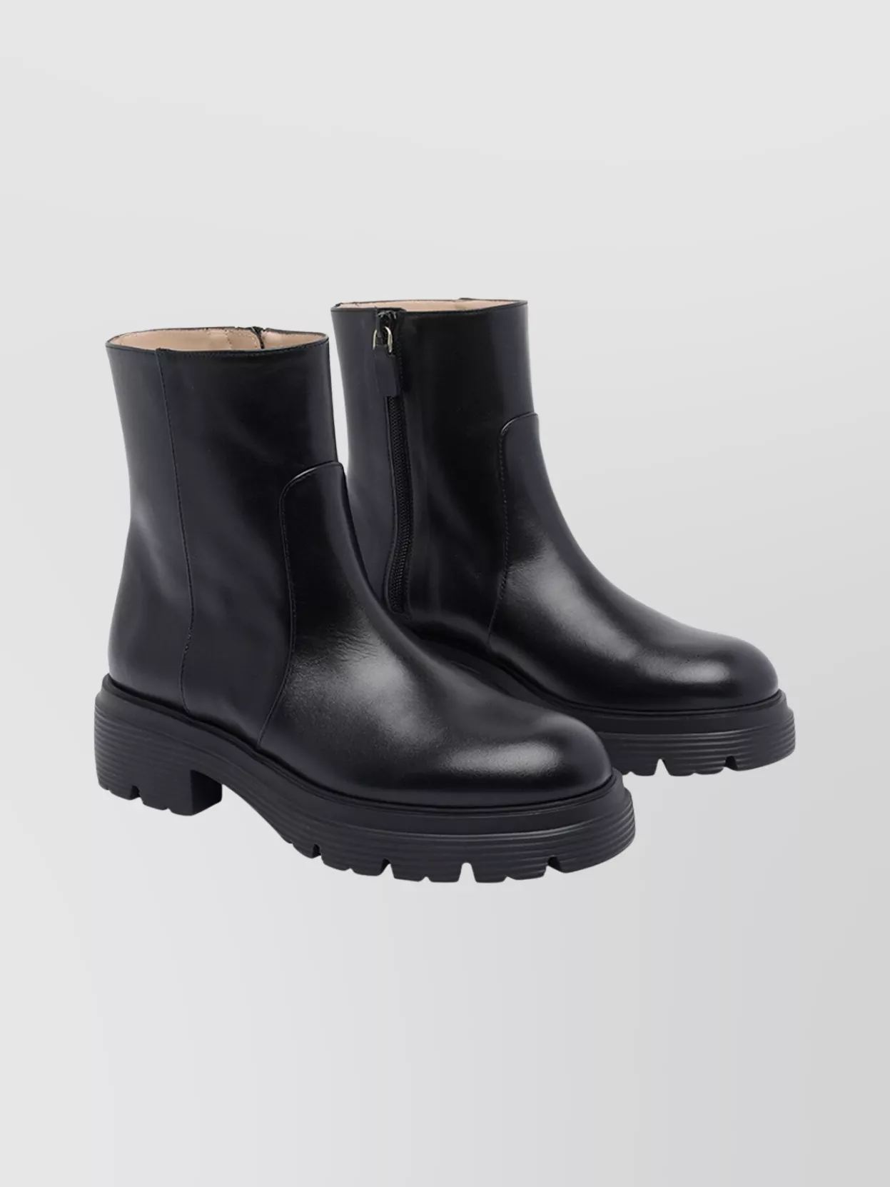 Stuart Weitzman Chunky Heel Leather Ankle Boots With Lug Sole In Black
