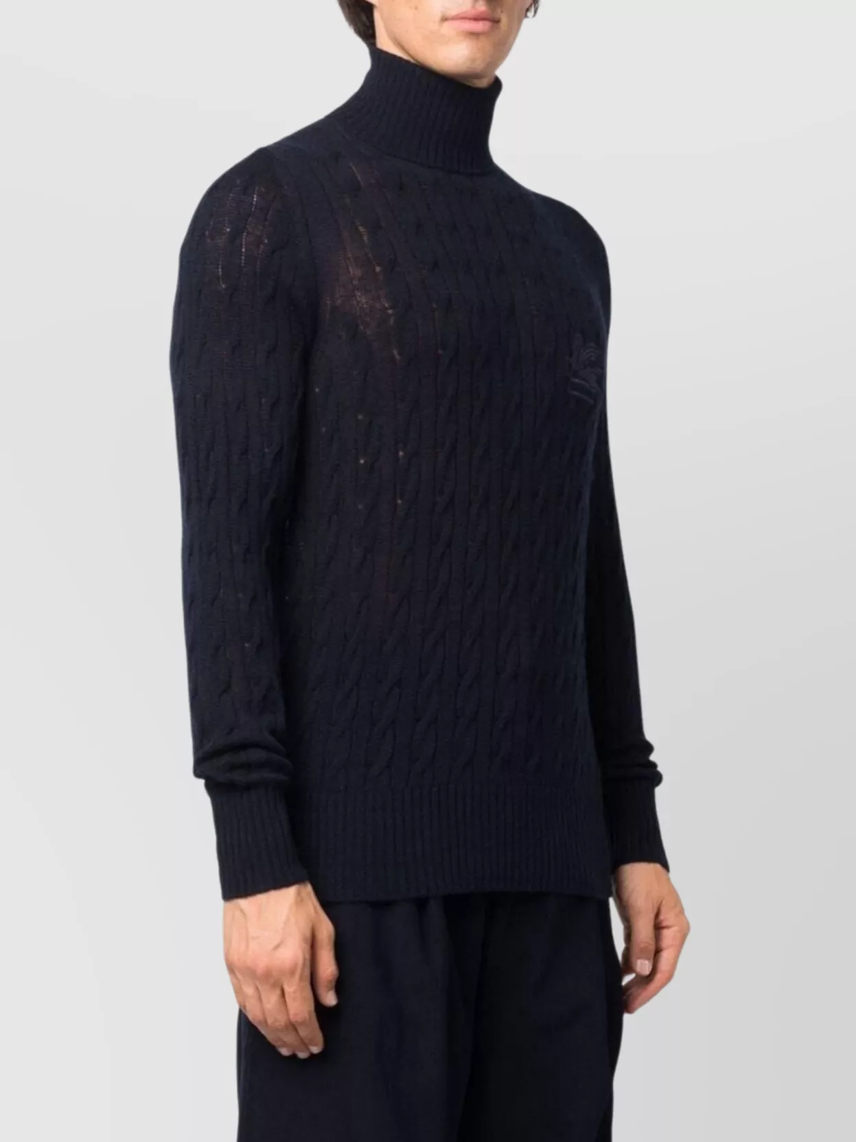 Etro Cable Knit Turtleneck Sweater With Ribbed Cuffs And Hem