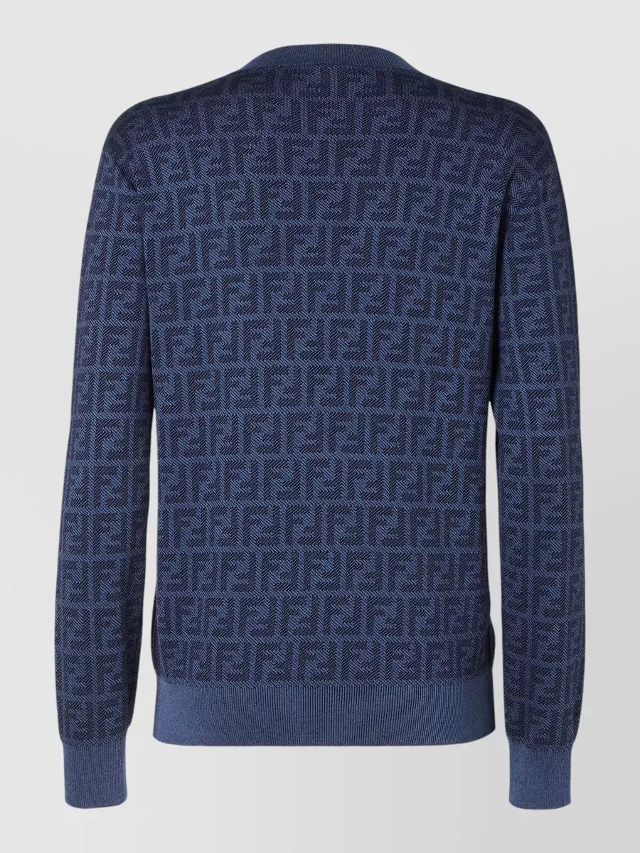 Fendi Wool Silk Ff Motif Ribbed Crew Neck Jumper
