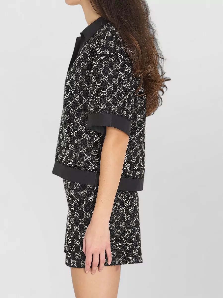 Gucci Lamé Wool Tweed Top Crystal Embroidery