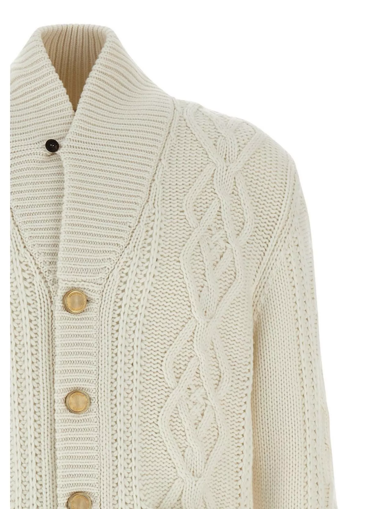 Brunello Cucinelli Cashmere Cardigan With Cable Knit Design In Neutral