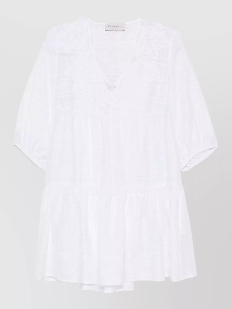 Ermanno Firenze Embroidered Long-Sleeve Mini Dress