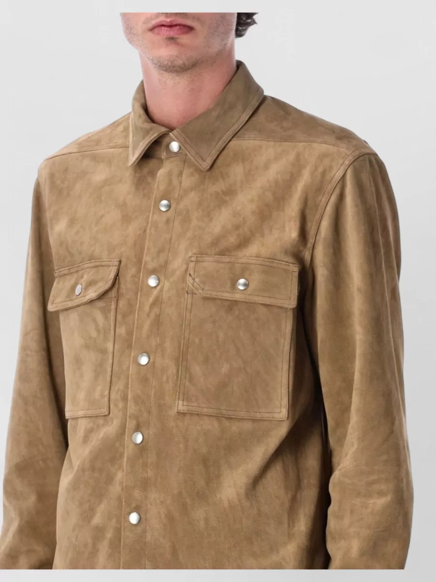Rick Owens Calf Leather Boxy Shirt Jacket