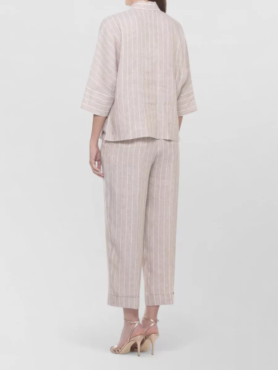 Peserico Striped Linen 3/4 Sleeve Shirt