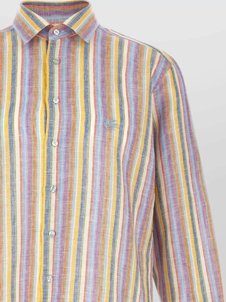 Etro Linen Shirt Button Down Collar Stripes