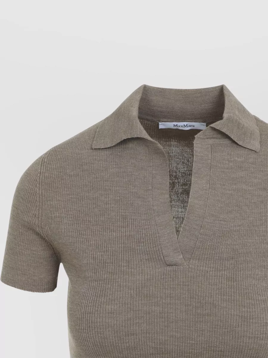 Max Mara Virgin Wool Ribbed Short-Sleeve Polo Top