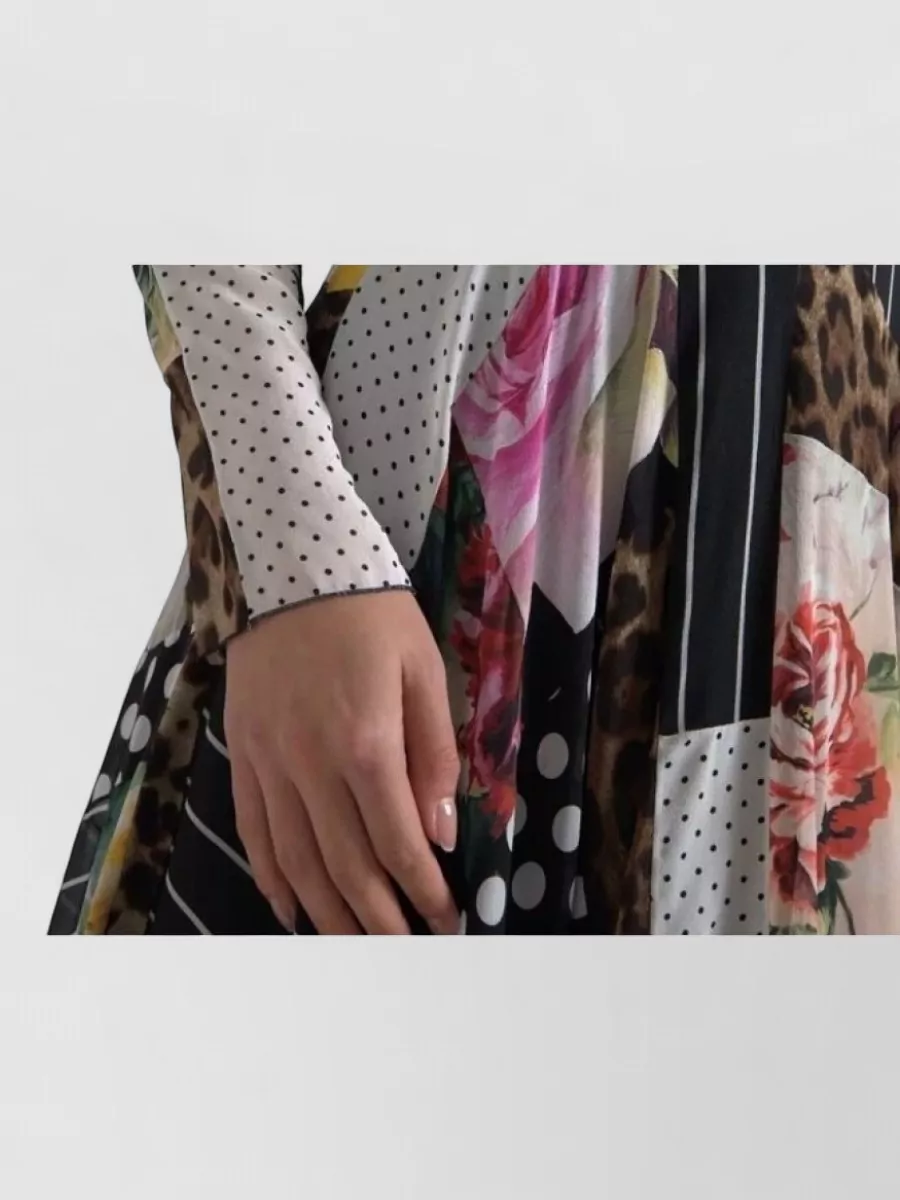 Dolce&Gabbana Silk Patchwork Floral Polka Dot Leopard-Print Midi Dress