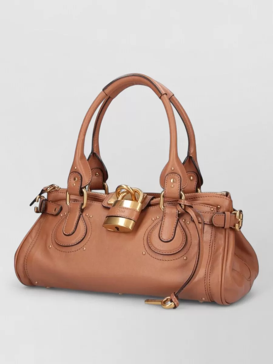 Chloé Shoulder Bag Buckle Accents Gold Tone Padlock