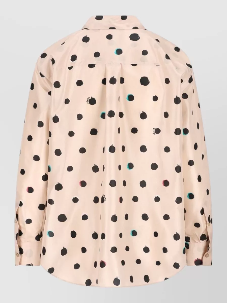 Fendi Silk Shirt Falena Dots Print Long Sleeves In Pink