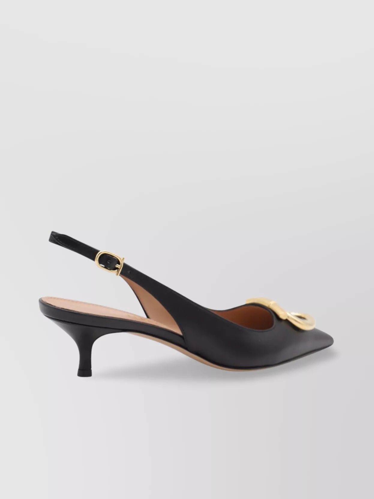 Ferragamo Pointed Toe Kitten Heel Gold-Tone Hardware Pumps