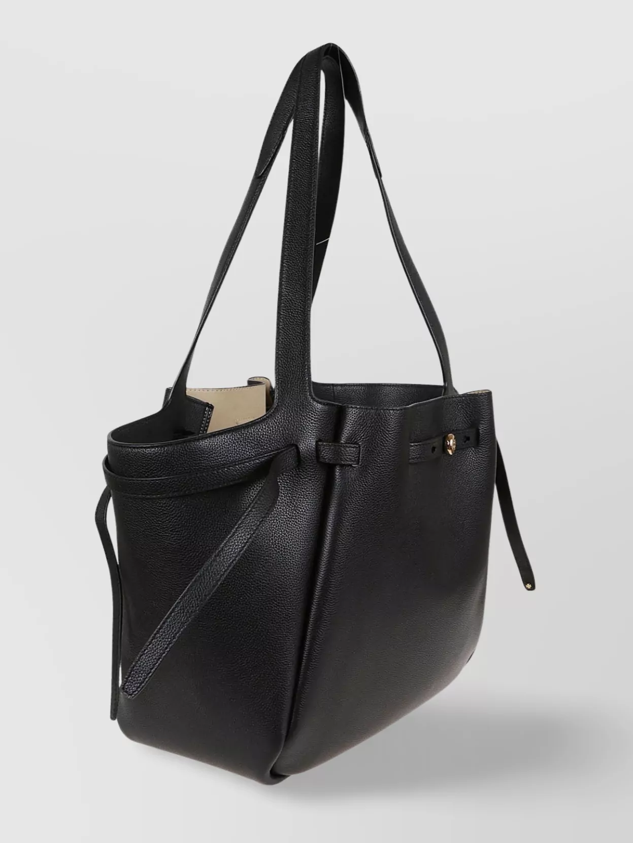 Tory Burch Romy Pebbled Tote With Double Handles And Side Ties