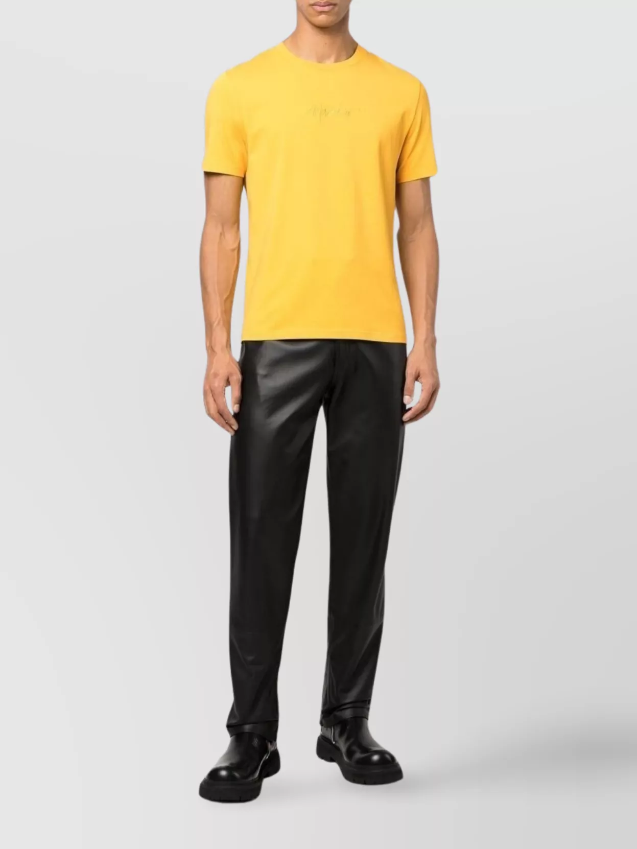 Moschino Cotton Stretch Crew Neck T-shirt In Gold
