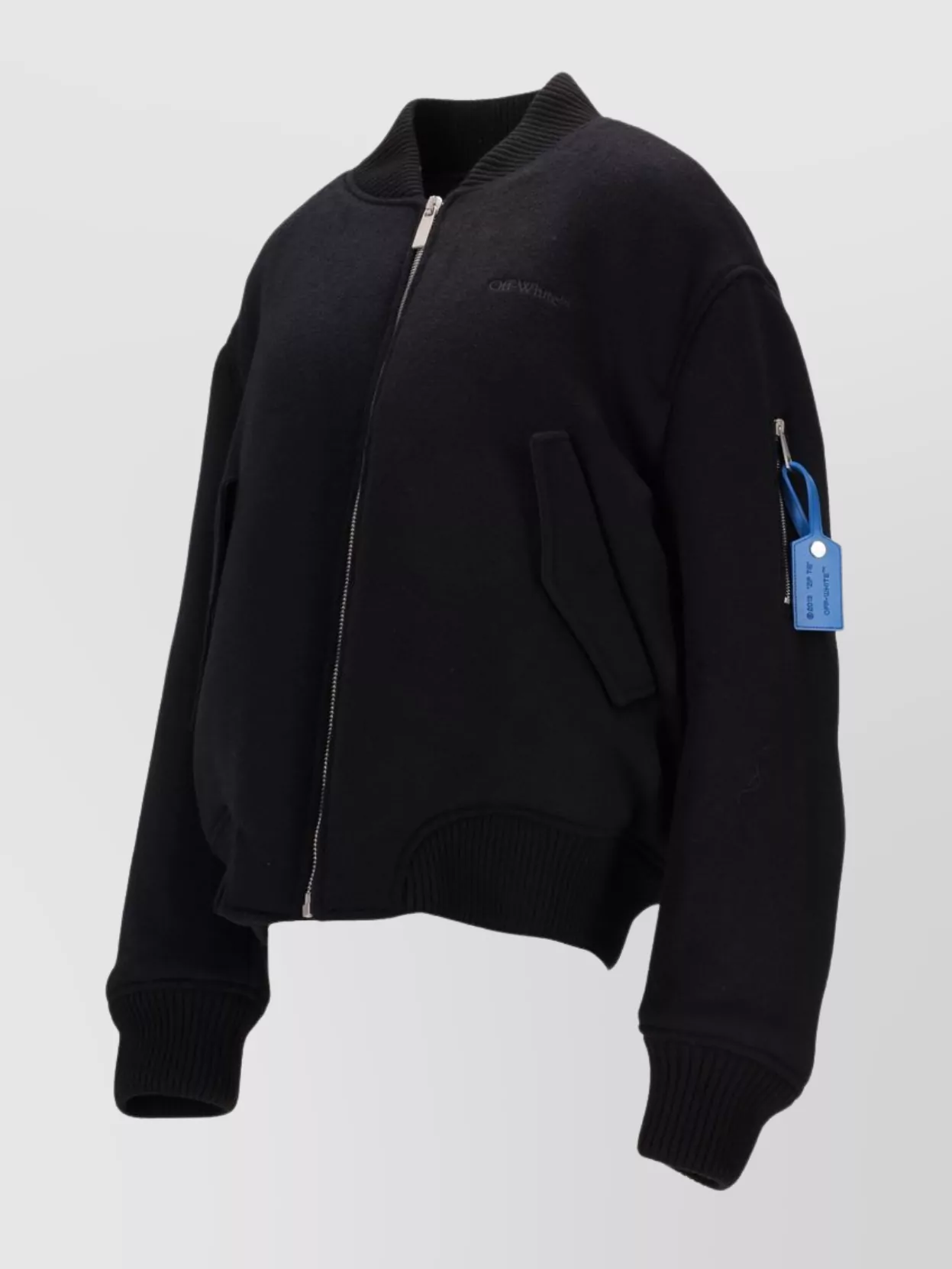 Off-White Ribbed Bomber Jacket Featuring Side Pockets