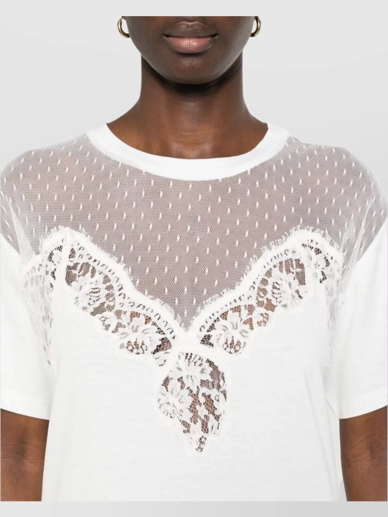 Ermanno Firenze Lace Detail Short Sleeve Round Neck Top